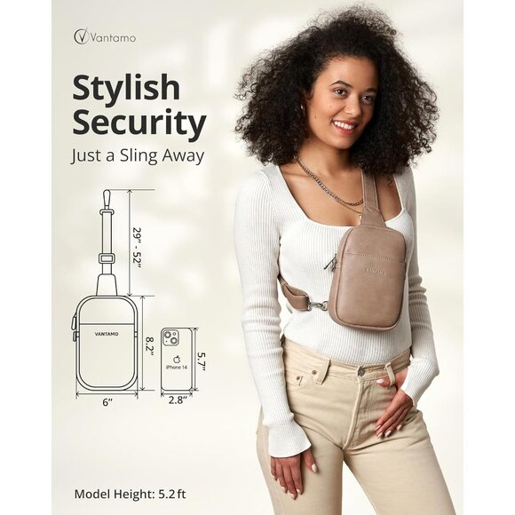 Women Sling Bag PU Leather RFID Anti-Theft Compact Travel Crossbody - Picture 3 of 7